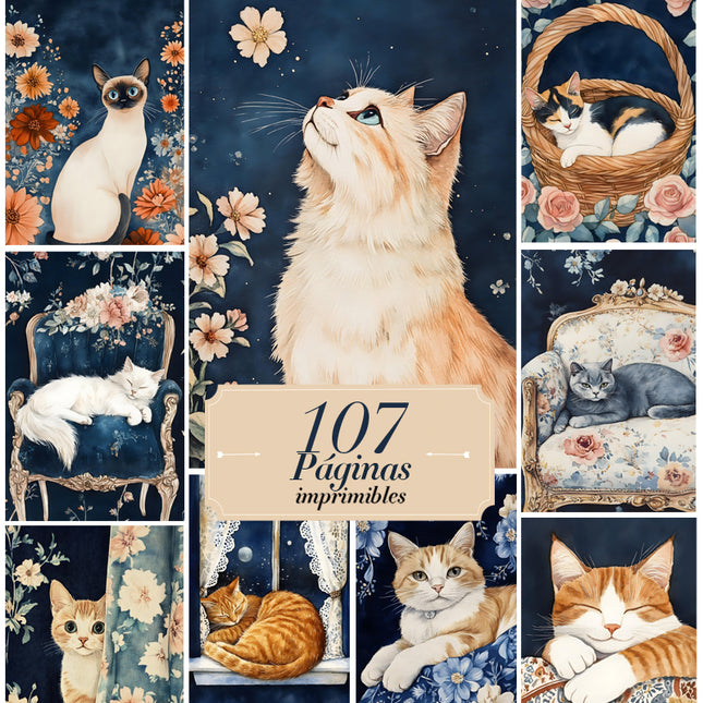 Pack láminas Gatitos Florales Nocturnos