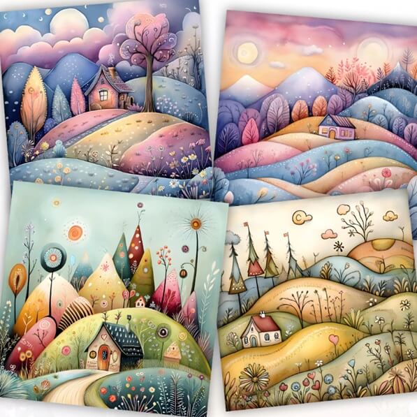 20 Láminas Imprimibles Surrealistas Acuarela