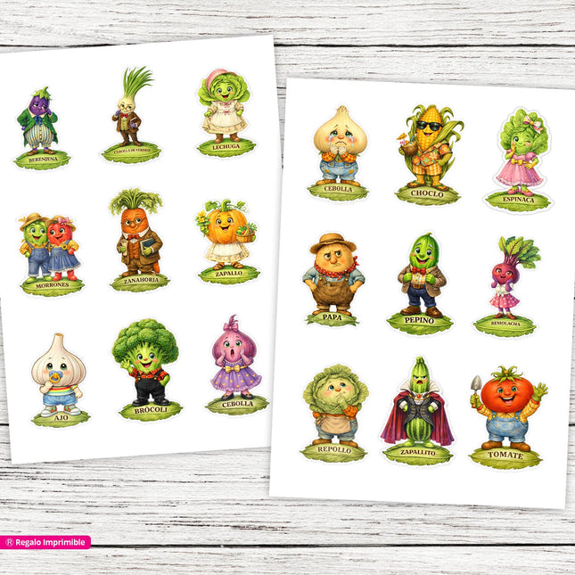 18 Stickers Vegetales Vintage