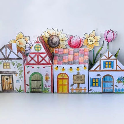 Pueblito Primavera para colorear imprimible