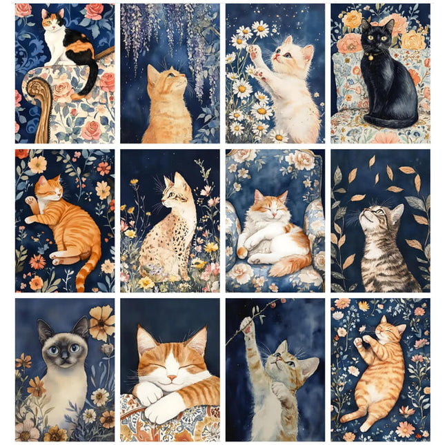 Pack láminas Gatitos Florales Nocturnos
