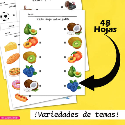 Pack 48 Hojas de Actividades de Emparejamiento - Nivel Inicial y Jardín
