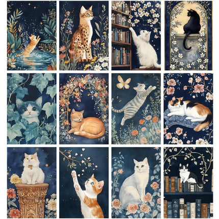Pack láminas Gatitos Florales Nocturnos