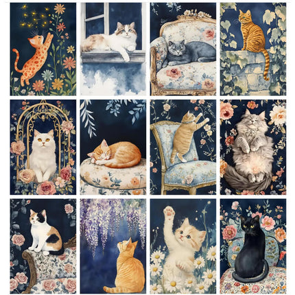 Pack láminas Gatitos Florales Nocturnos
