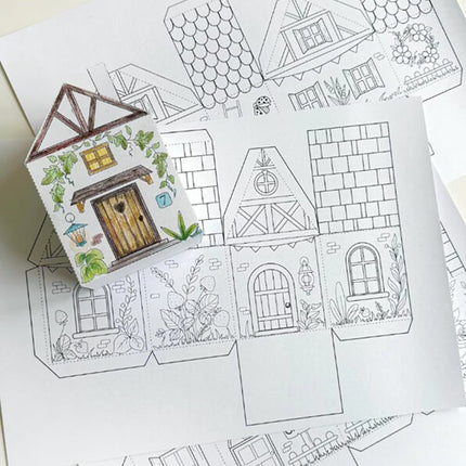 Pueblito Primavera para colorear imprimible