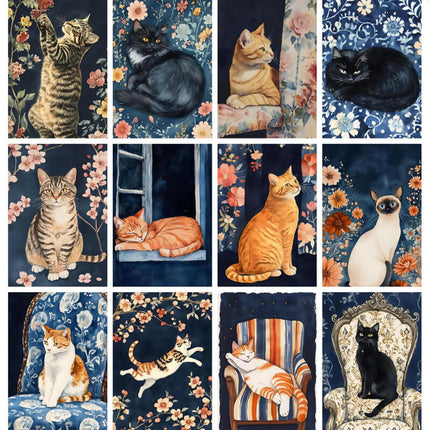 Pack láminas Gatitos Florales Nocturnos