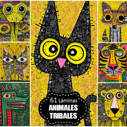 Pack 60 Láminas Animales Tribales imprimibles