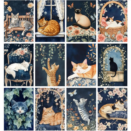 Pack láminas Gatitos Florales Nocturnos