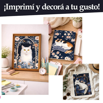 Pack láminas Gatitos Florales Nocturnos