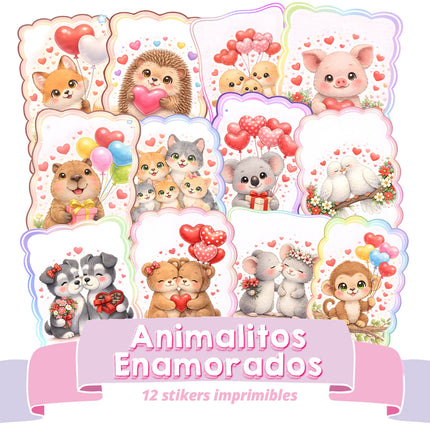 12 Stickers  Animalitos Enamorados