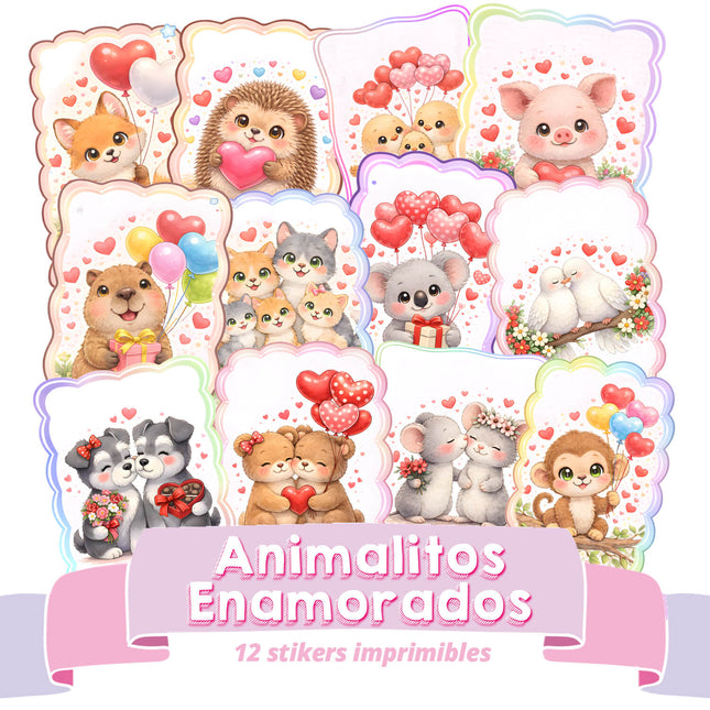 12 Stickers  Animalitos Enamorados