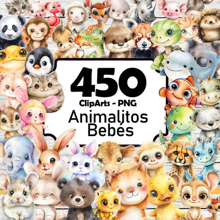 450 ClipArts Animalitos Bebés estilo Acuarela en PNG