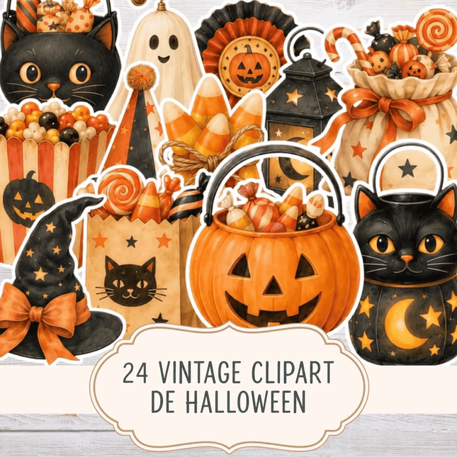 24 ClipArts de Halloween ilustrado imprimibles