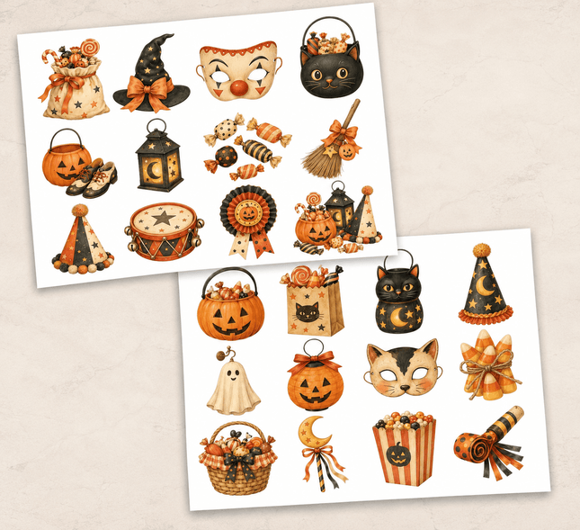 24 ClipArts de Halloween ilustrado imprimibles