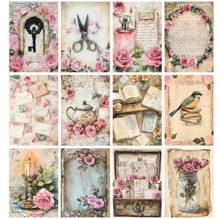 Pack 100 Láminas Estilo Diario Rosa Junk Pastel