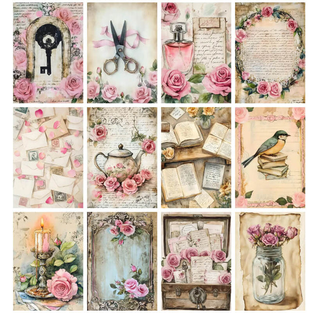 Pack 100 Láminas Estilo Diario Rosa Junk Pastel