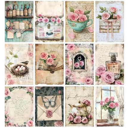 Pack 100 Láminas Estilo Diario Rosa Junk Pastel