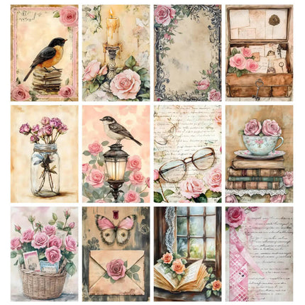 Pack 100 Láminas Estilo Diario Rosa Junk Pastel
