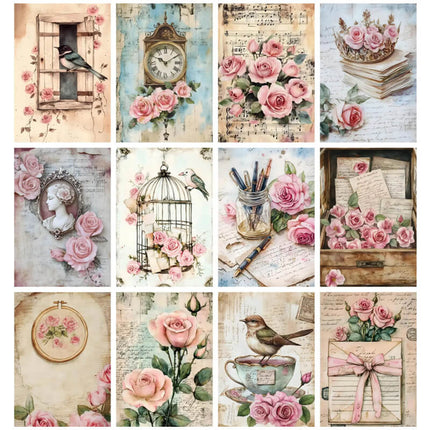 Pack 100 Láminas Estilo Diario Rosa Junk Pastel