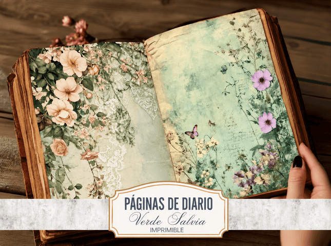 Set 10 páginas Jardín Verde Botánico para Scrapbooking