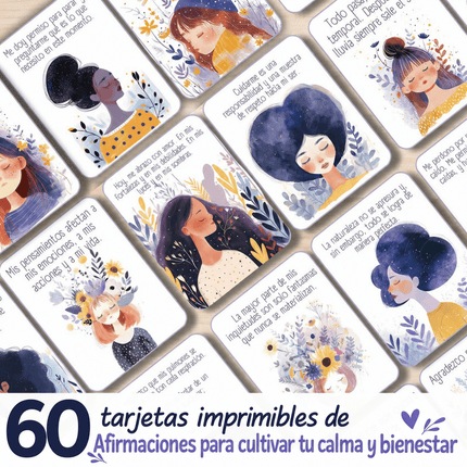 60 Tarjetas de Afirmaciones Positivas para la Calma  Bienestar Imprimibles