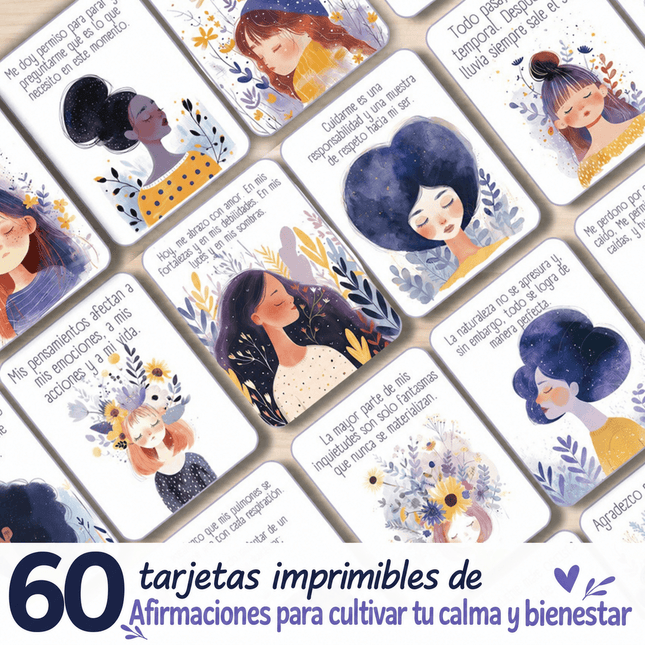 60 Tarjetas de Afirmaciones Positivas para la Calma  Bienestar Imprimibles