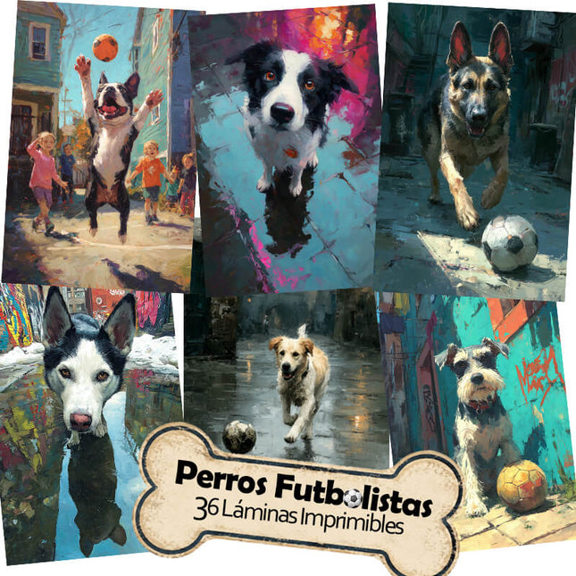 36 Láminas Perros de Barrio Futboleros