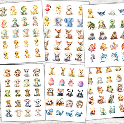 450 ClipArts Animalitos Bebés estilo Acuarela en PNG