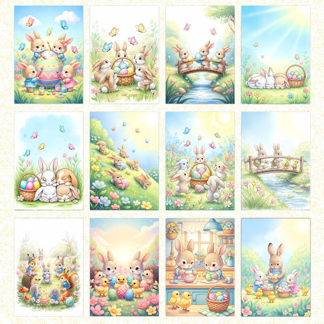 Pack 62 Láminas + 14 Stickers Conejitos Pascua