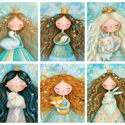 30 Láminas Princesas y sus Adorables Mascotas
