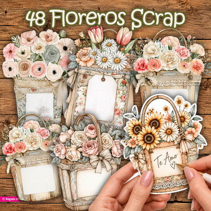 🌼 Kit 48 Floreros Scrap Imprimibles