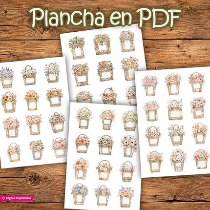 🌼 Kit 48 Floreros Scrap Imprimibles