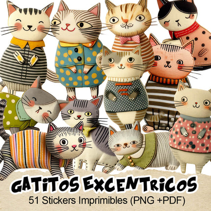 51 Stickers Gatitos Excentricos Imprimibles