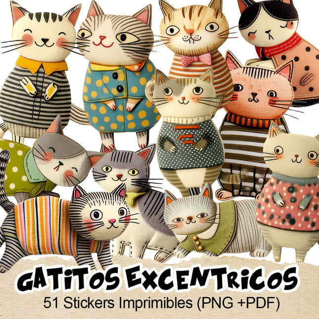 51 Stickers Gatitos Excentricos Imprimibles