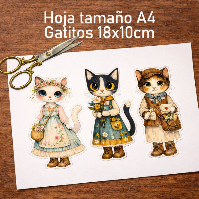 16 Gatitos Vintage Recortables ✂️