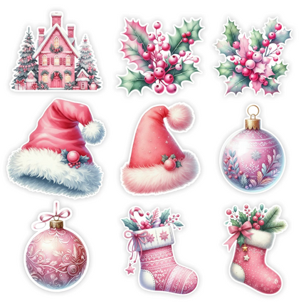 Set 23 Stickers Rosa Navidad Imprimibles