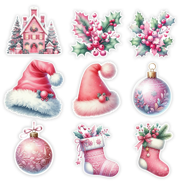 Set 23 Stickers Rosa Navidad Imprimibles