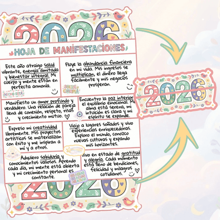 HOJA DE MANIFESTACIONES 2026 + Guía y Stickers ✨Imprimibles