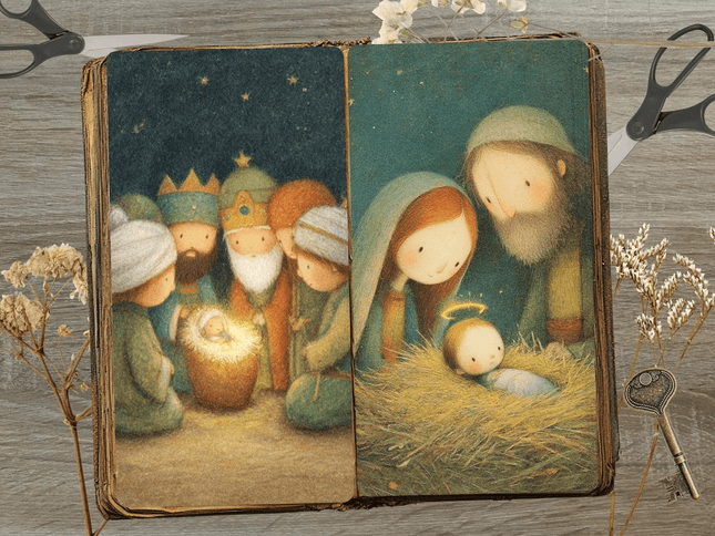 10 Páginas de Natividad para Scrapbooking Ilustrado