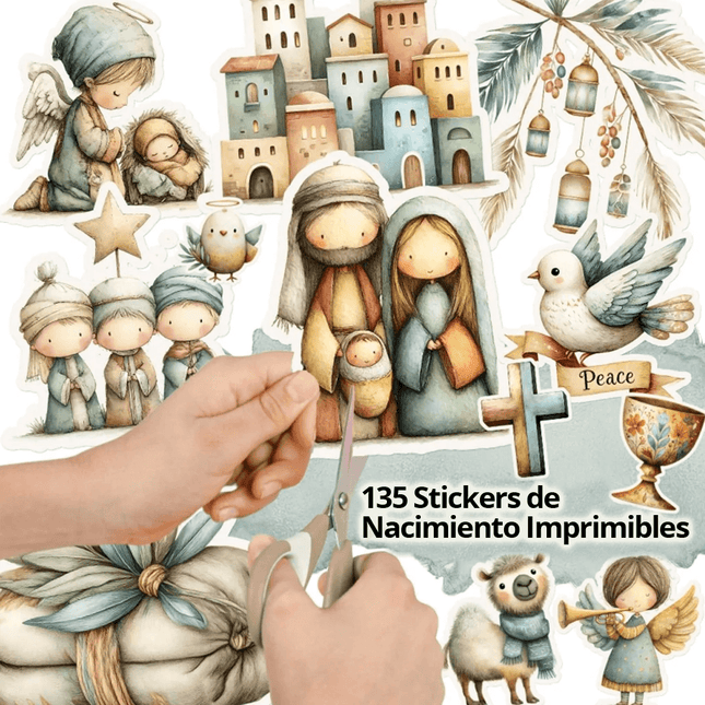 Pack 135 Stickers Nacimiento Navideño Imprimible