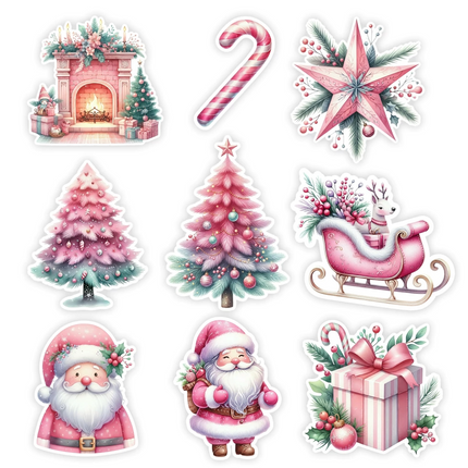 Set 23 Stickers Rosa Navidad Imprimibles