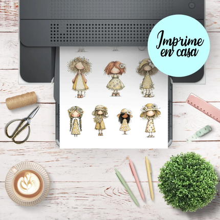 Plancha 30 Stickers Muñequitas Margarita Recortables