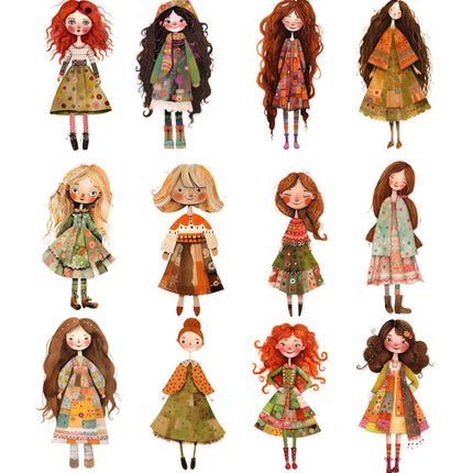 45 Paper Dolls Chicas Bohemias Otoñales en PNG