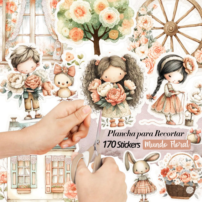 ✂️ Plancha para cortar - 170 Stickers Mundo Floral