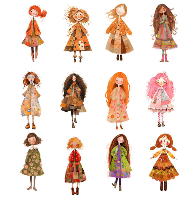 45 Paper Dolls Chicas Bohemias Otoñales en PNG