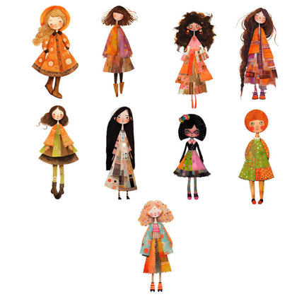 45 Paper Dolls Chicas Bohemias Otoñales en PNG