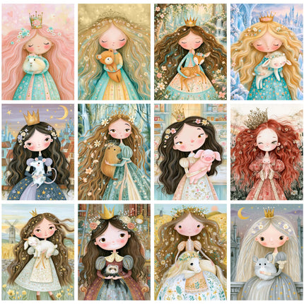 30 Láminas Princesas y sus Adorables Mascotas