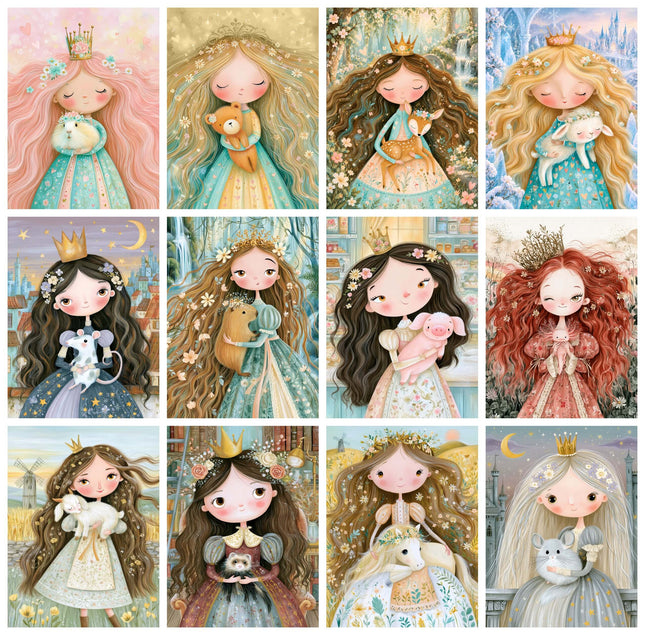30 Láminas Princesas y sus Adorables Mascotas