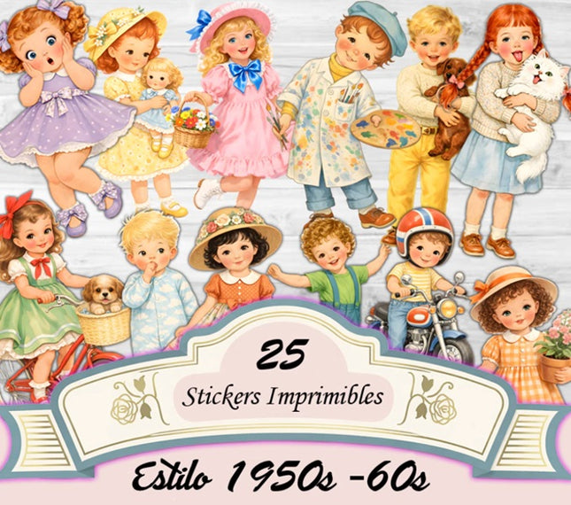Stickers Muñequitos de 1950s / 70s – 25 Personajes Retro