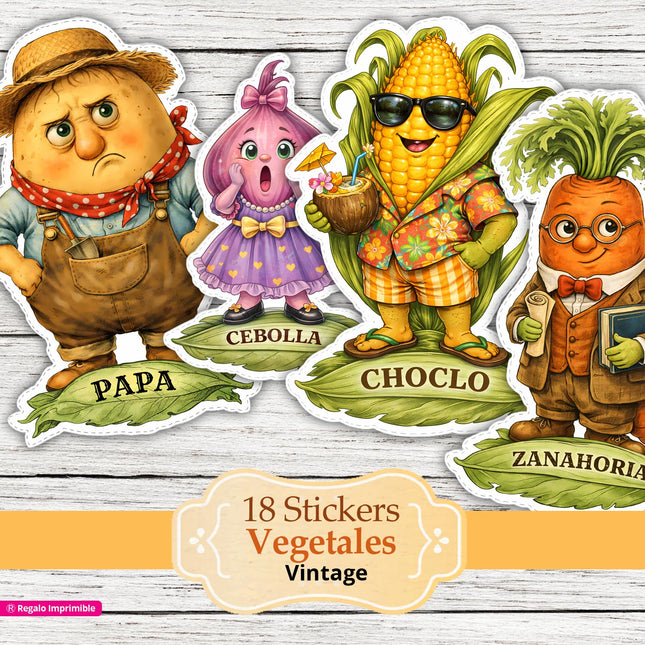 18 Stickers Vegetales Vintage